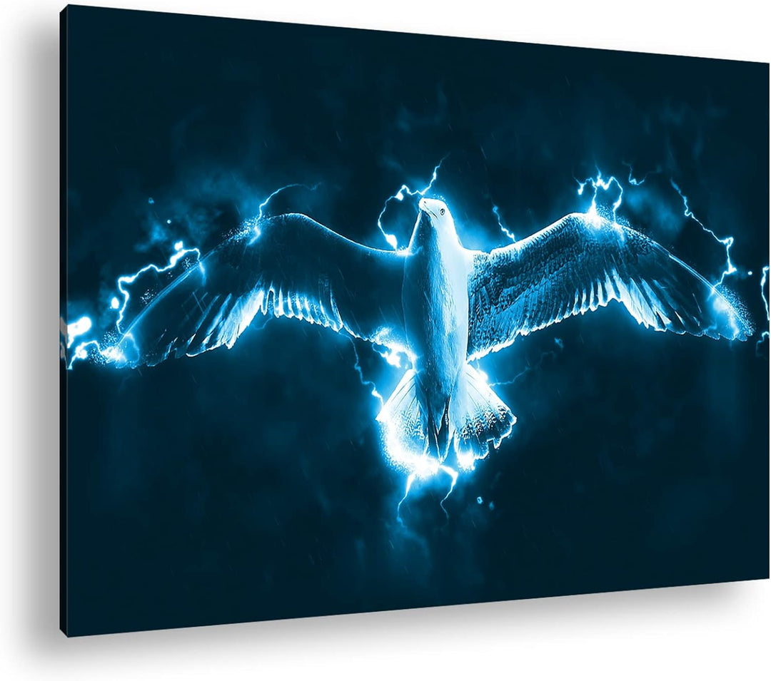 deyoli fliegende Taube unter Strom Format 80x60 Effekt: Monocrome Blau als Leinwandbild, Motiv ferti