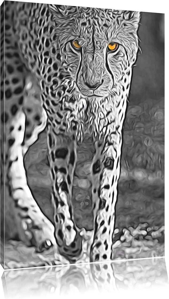 anpirschender listiger Gepard schwarz/weiss Deluxe Format: 100x70 cm auf Leinwand, XXL riesige Bilde