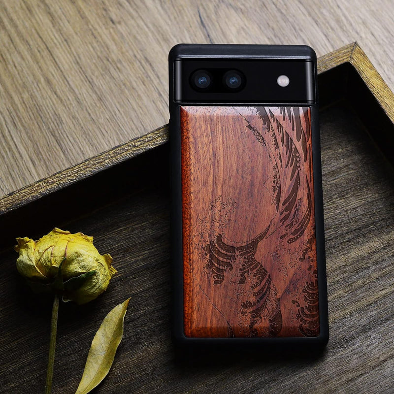 Carveit Handyhülle für Google Pixel 6a Case [Holz und TPU Silikon Hybrid hülle] Stossfeste Stossstan