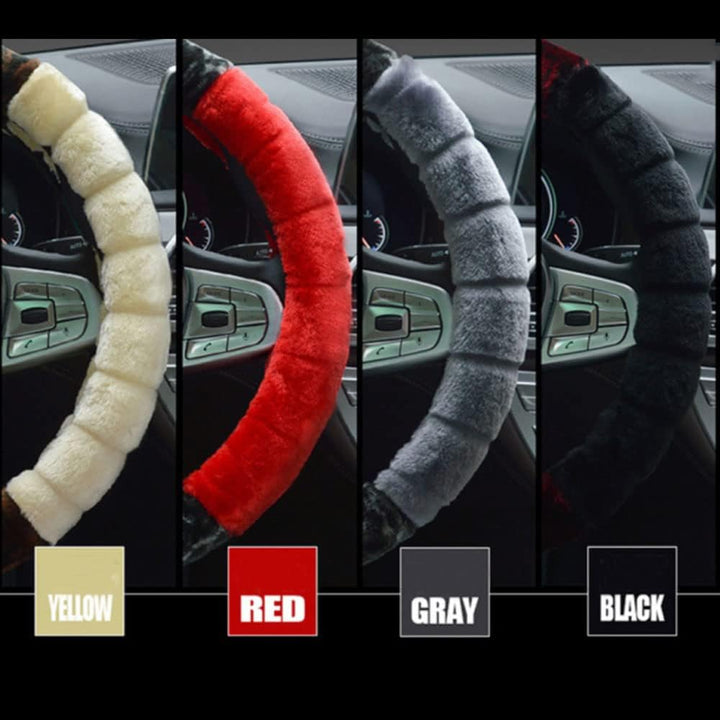 Baceyong Auto Flauschige Lenkradhülle Universal für 38cm Lenkrad, Thermowolle Wärmen Winter Auto Inn