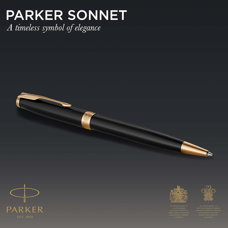 PARKER Sonnet Duo-Geschenkset mit Kugelschreiber und Füller | Hochglänzend Schwarz mit Goldzierteile