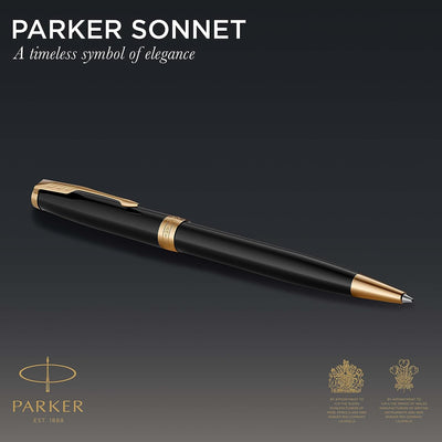 Parker Sonnet Duo-Geschenkset mit Kugelschreiber und Füller & Online 90759 Leder-Etui Classic für 2