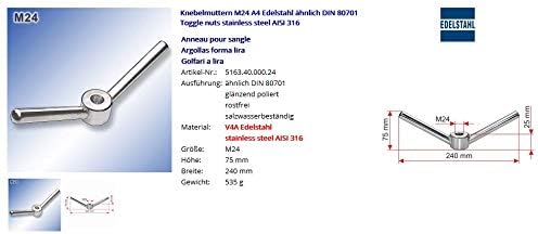 Knebelmuttern M24 A4 Edelstahl ähnlich DIN 80701, M24