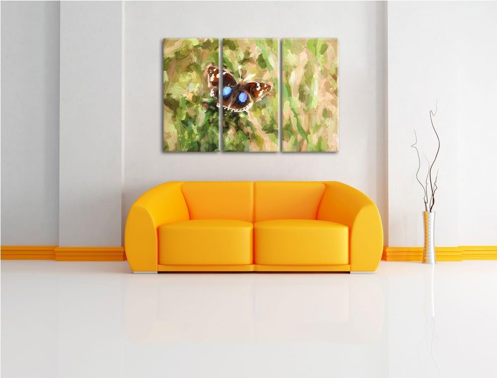aussergewöhnlicher Schmetterling auf Grashalm NewArt 3-Teiler Leinwandbild 120x80 Bild auf Leinwand,