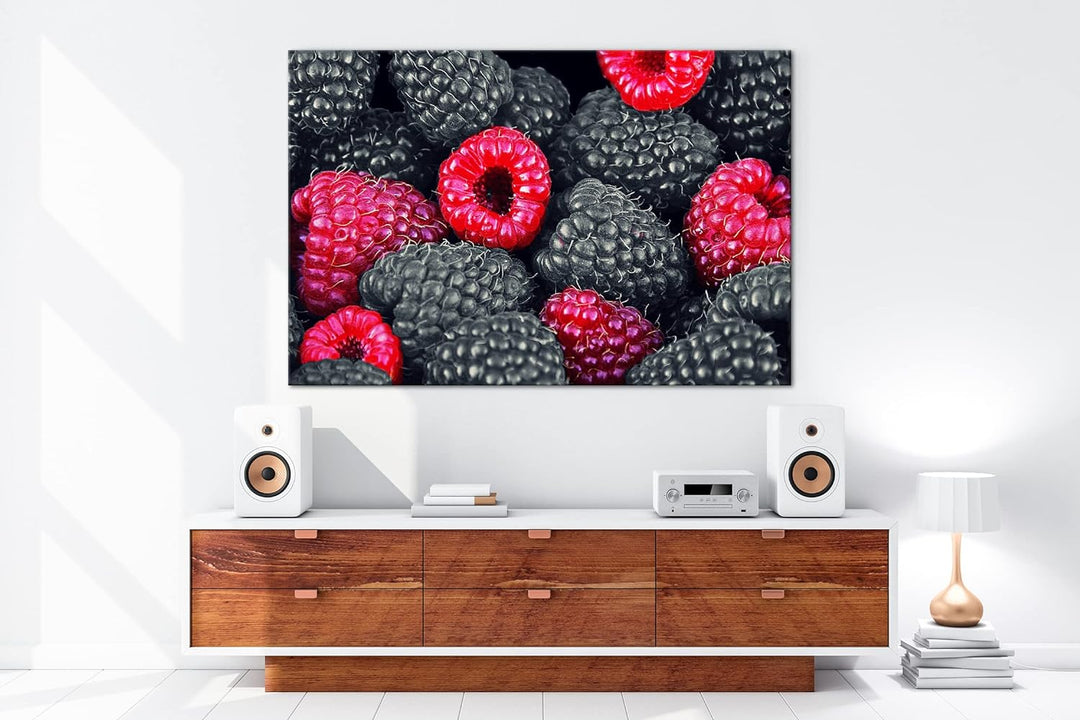 deyoli Himbeeren und Früchte im Format: 80x60 als Leinwandbild, Motiv fertig gerahmt auf Echtholzrah