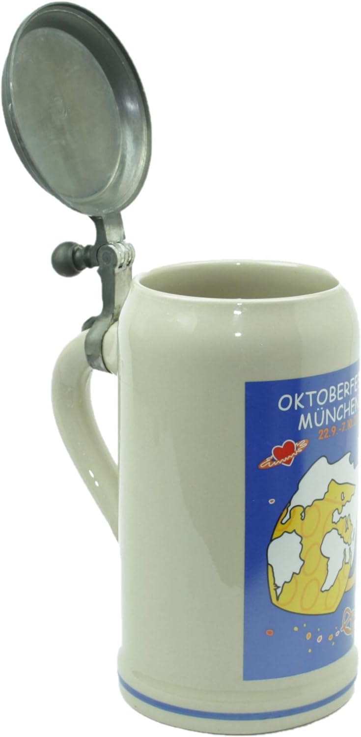 Steinfixx® - Original Oktoberfestkrug 2001 mit Zinndeckel und Zertifikat I Jahrgangskrug I Jahreskru