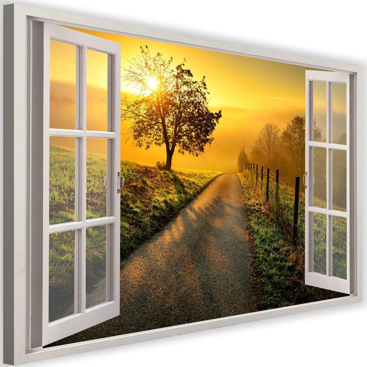 Feeby Bild auf Vlies Leinwand Fensteransicht 3D-Effekt 90x60 cm Kunstdruck Modern Wandbilder Deko Fl