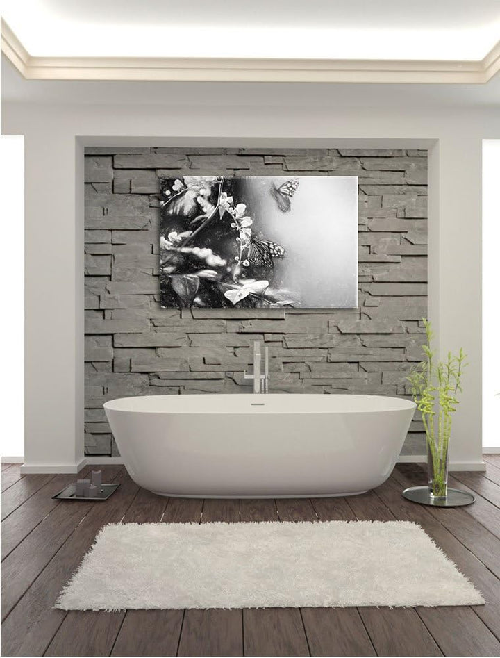 Pixxprint Schmetterlinge auf Blumen als Leinwandbild/Grösse: 100x70 cm/Wandbild/Kunstdruck/fertig be