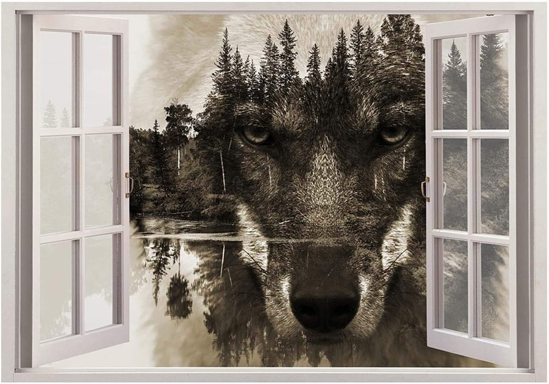 Feeby Leinwand Bilder - Fensterblick Natur- 120x80 cm- Deko Wohnzimmer - Wandbilder Schlafzimmer - D