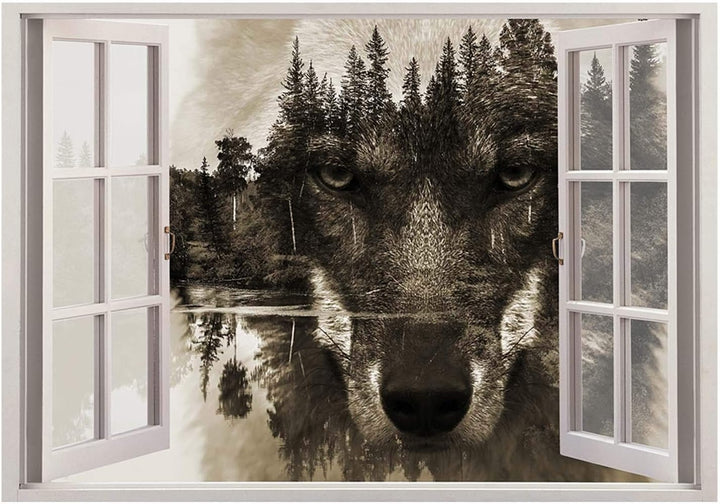 Feeby Leinwand Bilder - Fensterblick Natur- 120x80 cm- Deko Wohnzimmer - Wandbilder Schlafzimmer - D