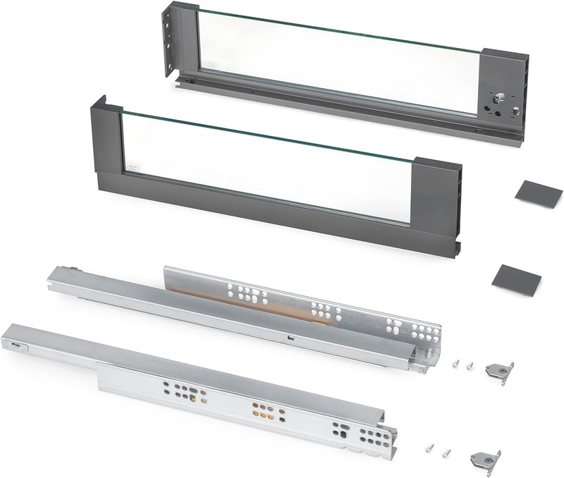 Emuca - Vertex Aussenschublade 40 kg Höhe 131 mm mit Glaswänden, 450 mm, Grau anthrazit, Stahl und A