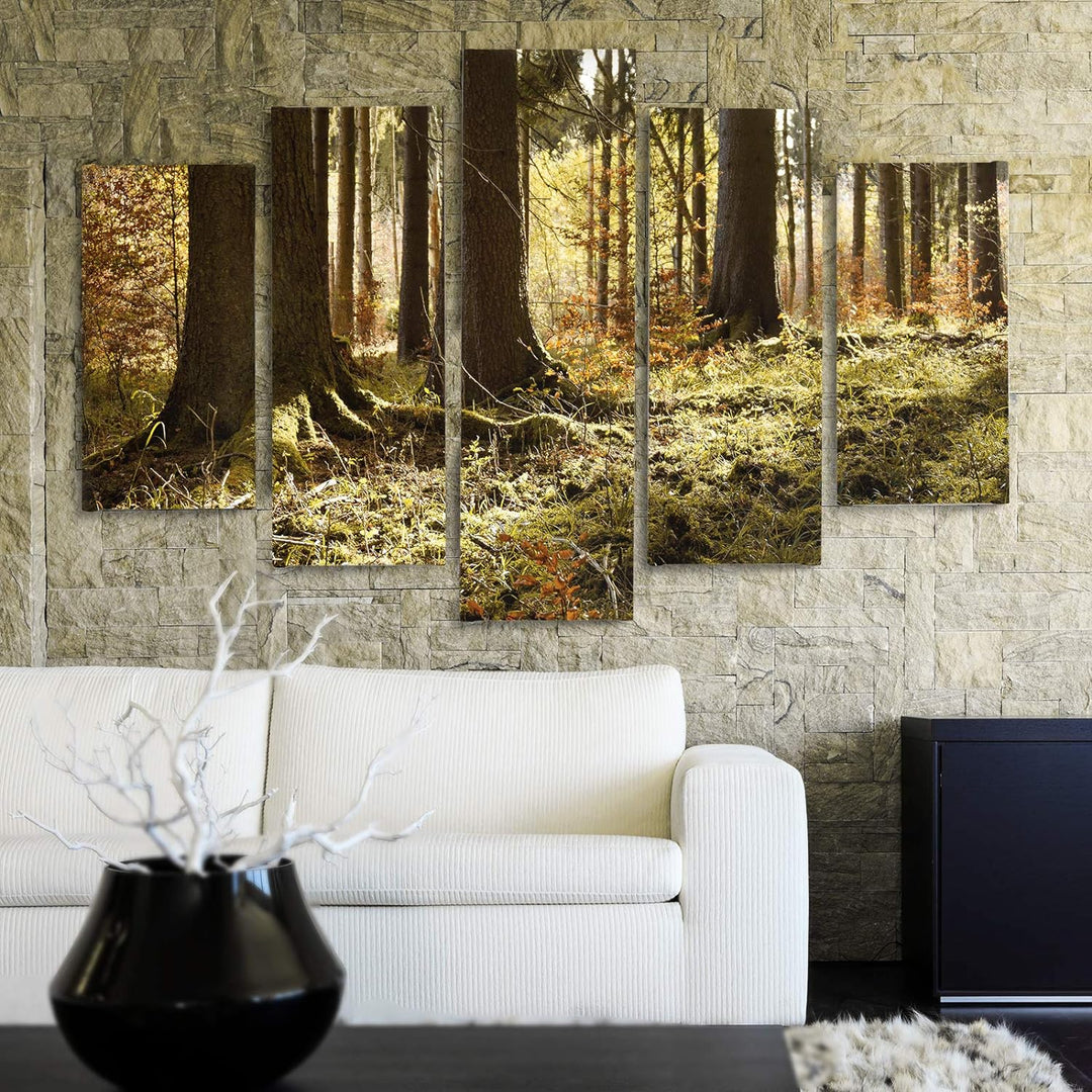 Feeby Deco Bild 5 Teilig Natur Wanddekoration Landschaft Wald Bäume orange 150x100 cm Deco panel 150