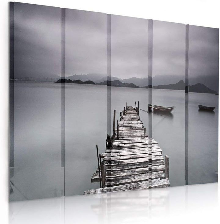 Feeby Frames, Leinwandbild Bilder Wand Bild - 5 Teile - Wandbilder Kunstdruck (BRÜCKE, SEE, GRAU) 15