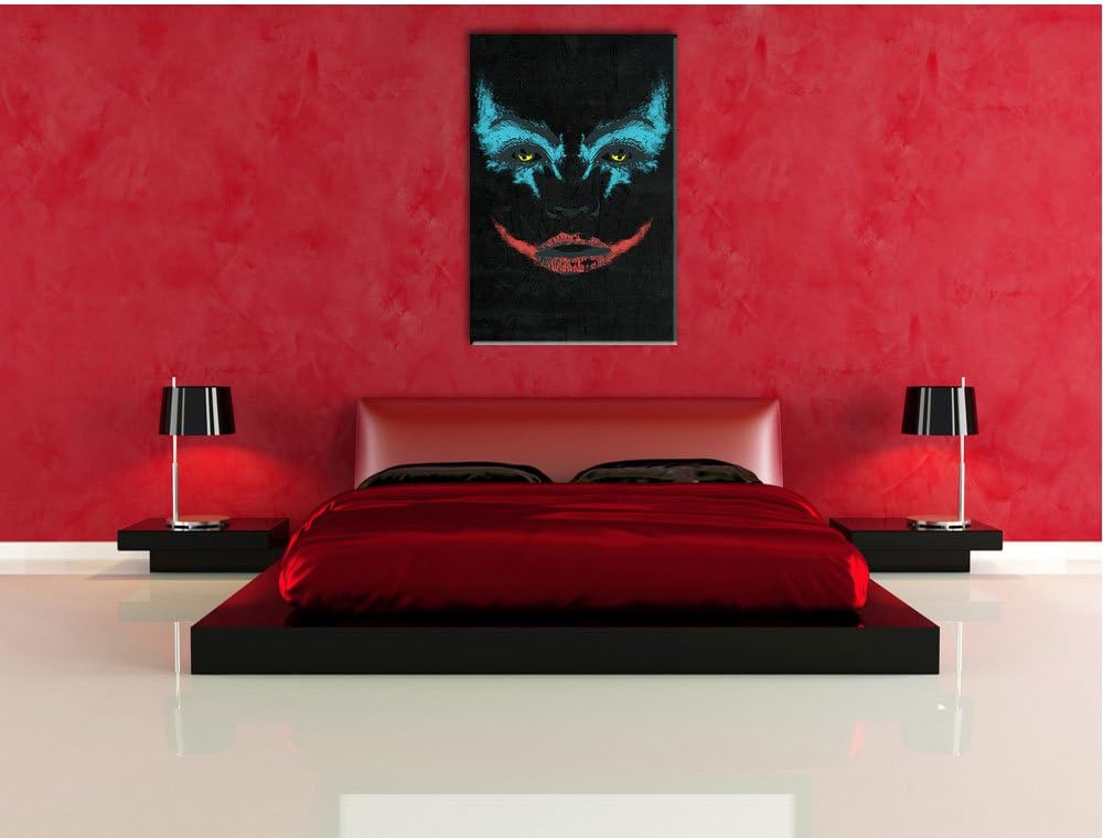 Dark The joker black Bild auf Leinwand, XXL riesige Bilder fertig gerahmt mit Keilrahmen, Kunstdruck