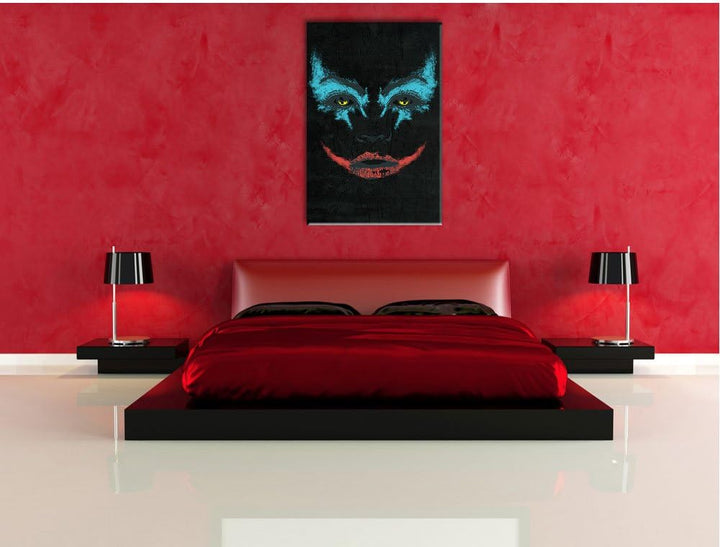 Dark The joker black Bild auf Leinwand, XXL riesige Bilder fertig gerahmt mit Keilrahmen, Kunstdruck