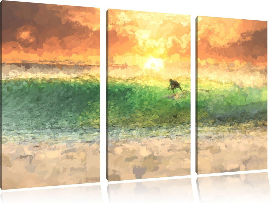 Pixxprint Surfen im Sonnenuntergang als Leinwandbild/Grösse: 3 Teilig (120x80 cm) cm/Wandbild/Kunstd