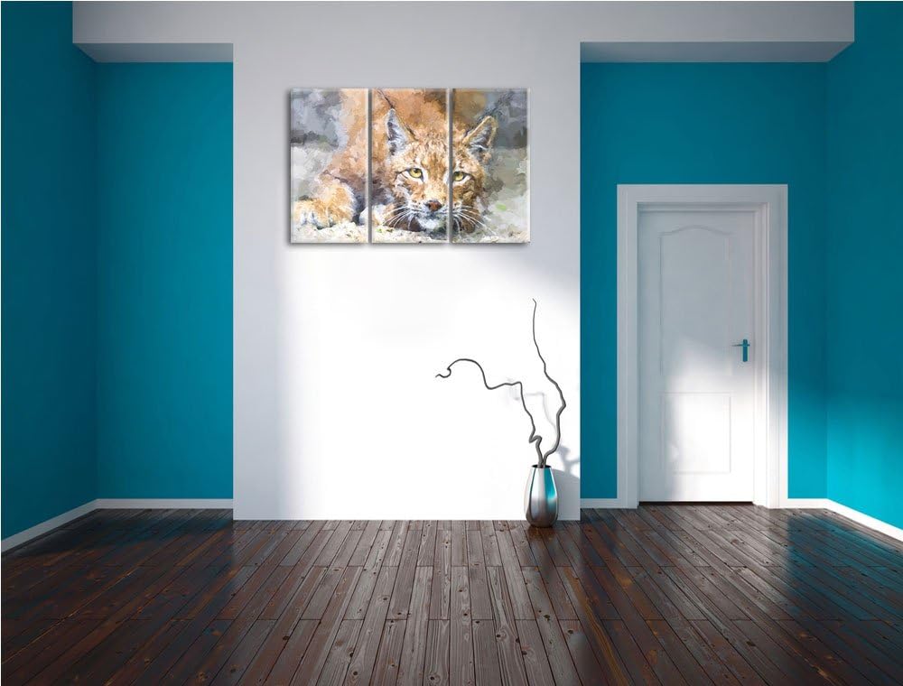 wachsamer Luchs NewArt 3-Teiler Leinwandbild 120x80 Bild auf Leinwand, XXL riesige Bilder fertig ger