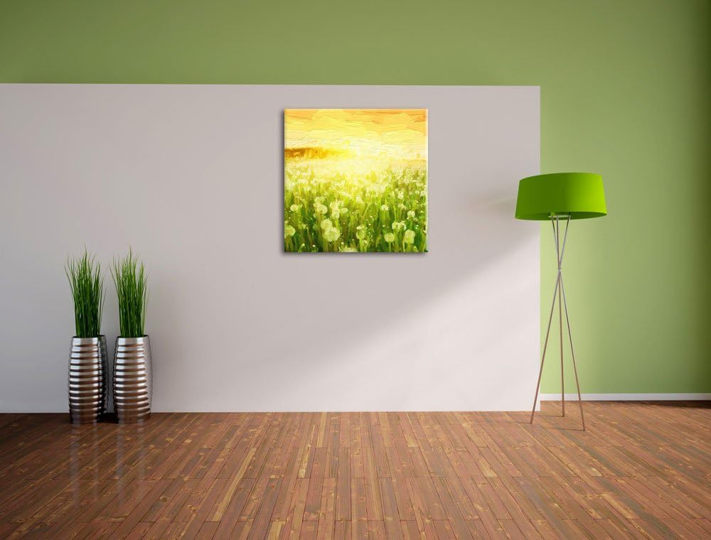 Pixxprint Pusteblumenwiese bei Sonnenuntergang Pinsel Effekt, Format: 70x70 auf Leinwand, 70x70