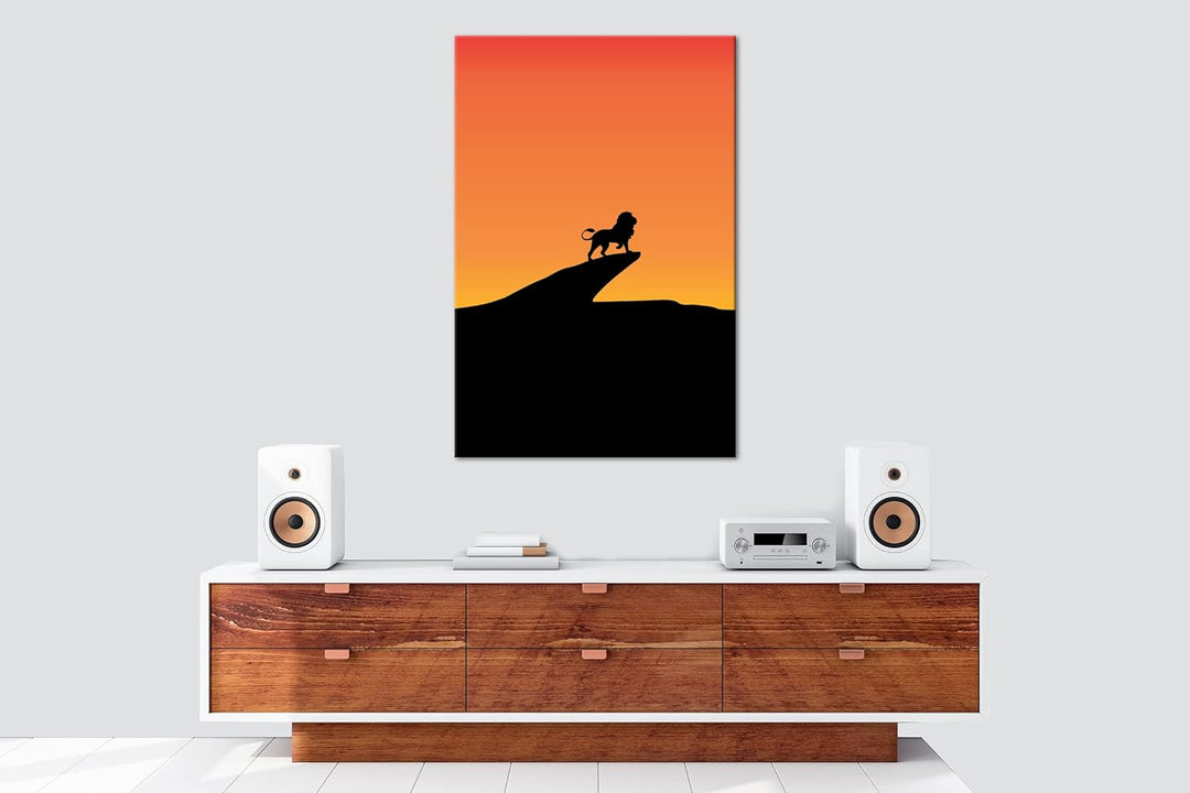 deyoli Löwe auf steinernen Felsen Format: 80x60 als Leinwandbild, Motiv fertig gerahmt auf Echtholzr