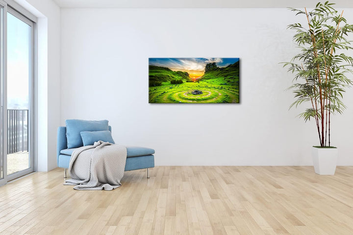 Steinkreise in Schottland Panorama 60x30 cm als Leinwandbild, Motiv fertig gerahmt auf Echtholzrahme
