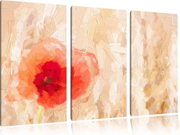 Pixxprint Mohnblume im Kornfeld als Leinwandbild 3 teilig/Grösse: 3 Teilig (120x80) / Wandbild/Kunst