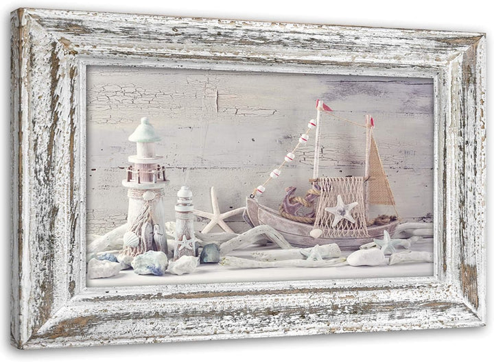 Feeby Bild auf Vlies Leinwand Shabby Chic Illusion Rahmen 90x60 cm Kunstdruck Modern Wandbilder Deko