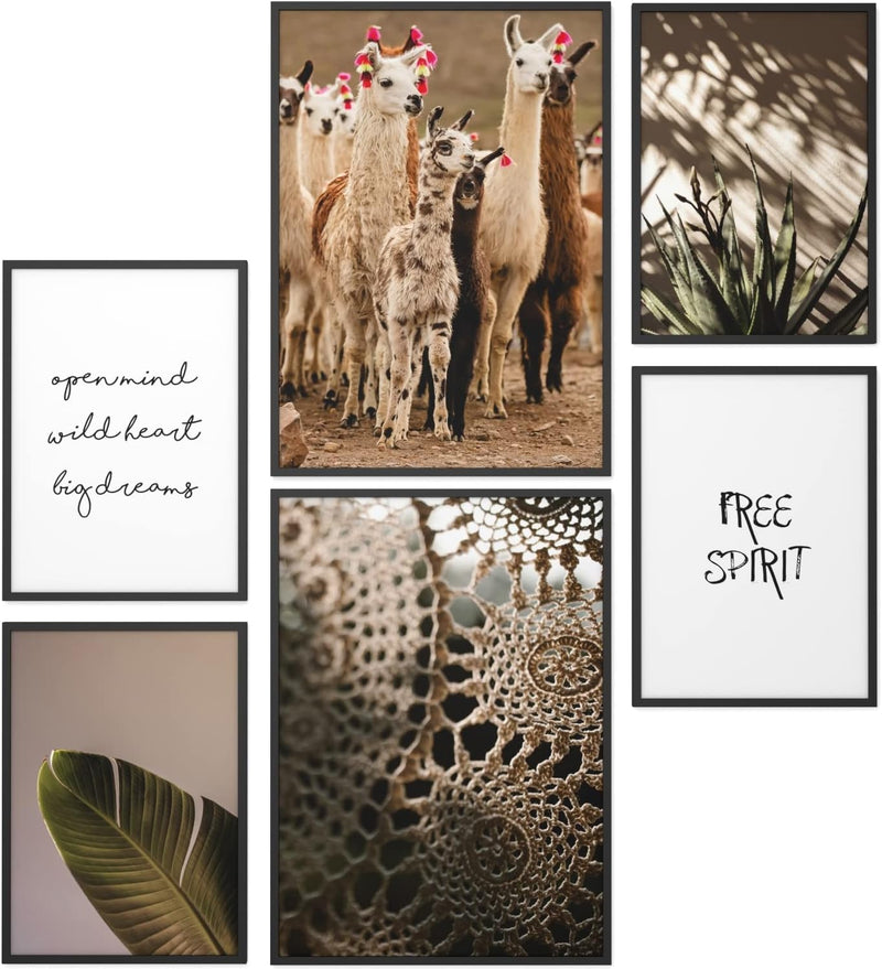 Papierschmiede® Mood Poster Set Boho Alpaka, Deko Bilder Wohnzimmer, 2x DIN A3 (ca. 30x42) und 4x DI