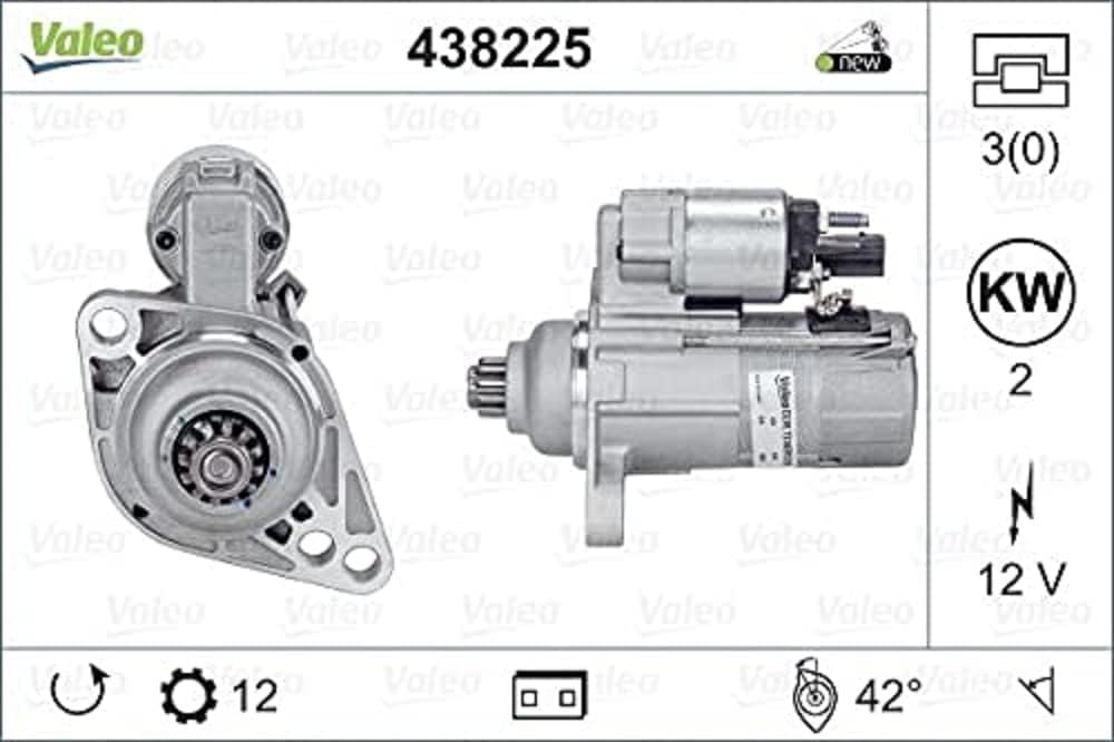 VALEO 438225 Starter Nennleistung: 2 kW Stop & Start: NO Zähnezahl: 12 zähne Spannung: 12 V Drehrich