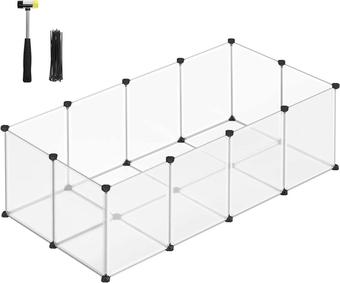 SONGMICS Freigehege mit Bodenplatten, Laufstall, Meerschweinchen Gehege, aus Kunststoff, Gehege für
