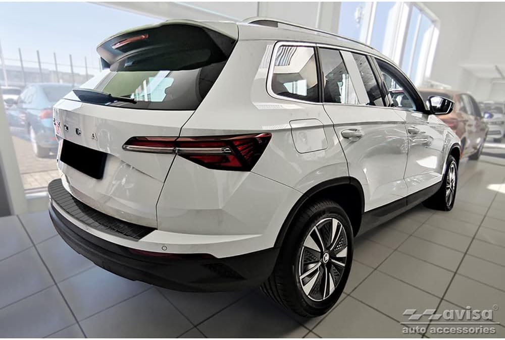 Avisa Schwarz Edelstahl Heckstossstangenschutz kompatibel mit Skoda Karoq Facelift 2022- + Sportline
