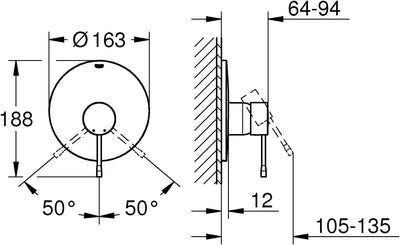 Grohe Einhand-Brausebatterie, 19286DC1 Edelstahl Einhand-Brausebatterie, Edelstahl Einhand-Brausebat