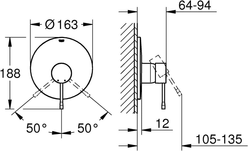 Grohe Einhand-Brausebatterie, 19286DC1 Edelstahl Einhand-Brausebatterie, Edelstahl Einhand-Brausebat