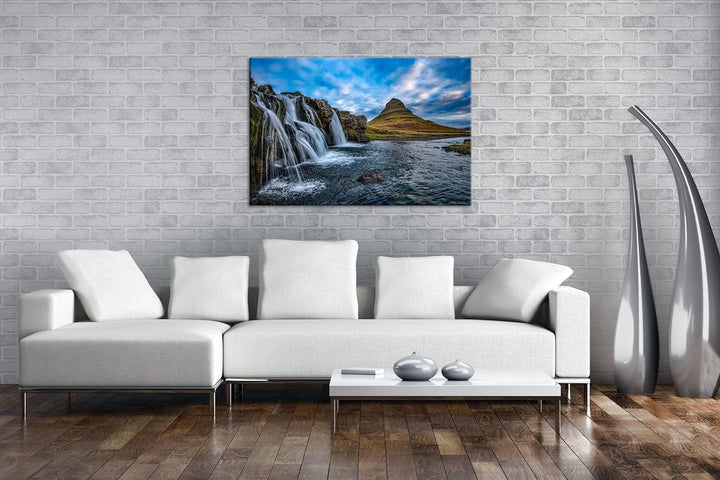 deyoli atemberaubende Wasserfälle in Island Format: 100x70 als Leinwand, Motiv fertig gerahmt auf Ec