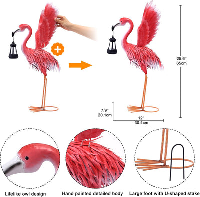 Yeomoo Flamingo Deko Figur mit Solarlampen Gartendeko für Draussen: Flamingo Figuren Solarlampen für