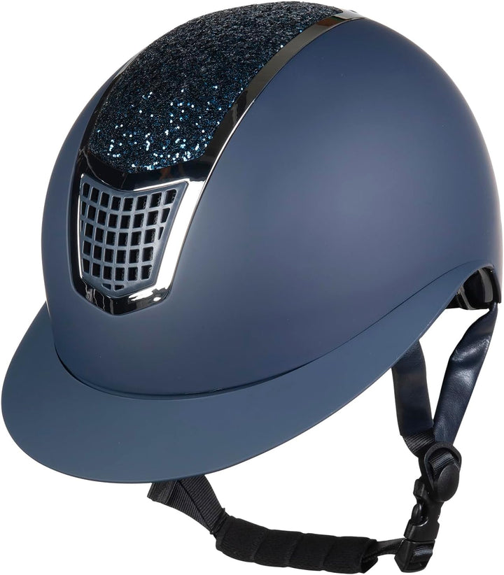 HKM Unisex ? Erwachsene Glamour Shield Reithelme, 6971 dunkelblau/Silber, 53-55 cm