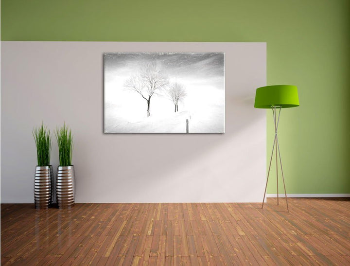 Pixxprint Winterlandschaft Kohle Effekt, Format: 100x70 auf Leinwand, 100x70
