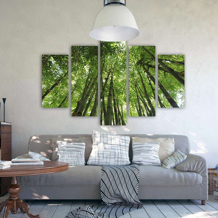 Feeby Leinwandbild 5 Teilig Landschaft Bild Wanddeko Natur Bäume Wald grün 150x100 cm Leinwandbild 1