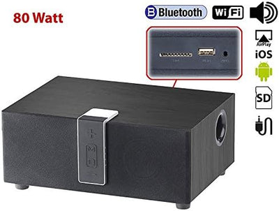 auvisio TV Lautsprecher: WLAN-Multiroom-Lautsprecher mit Subwoofer, BT, Airplay, 80 W, schwarz (WLAN