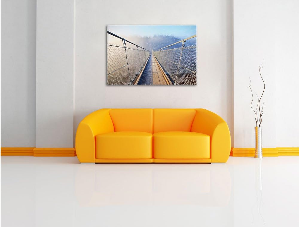 Pixxprint Hängeseilbrücke im Nebelschimmer als Leinwandbild/Grösse: 100x70 cm/Wandbild/Kunstdruck/fe