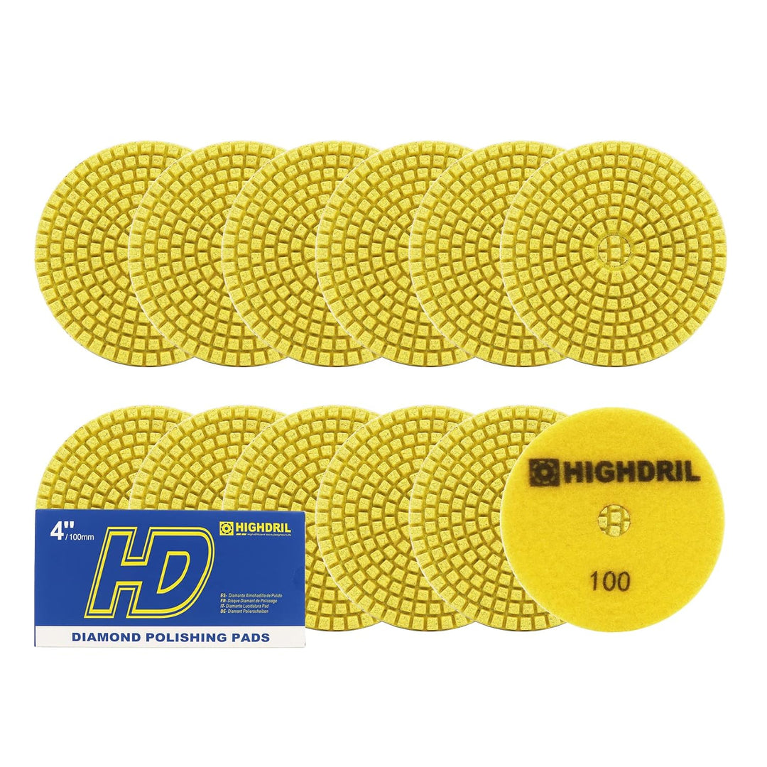 Nasse Diamant Polierscheibe - HIGHDRIL 12 Stück 100MM #100 diamant schleifpad für Granit, Marmor, Ke