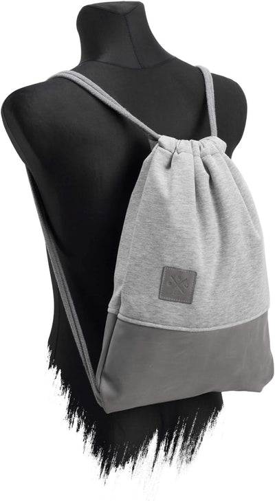 Grey Leather Sports Bag - Leder Rucksack mit Reissverschluss Innenfach, Gym Bag, Turnbeutel, Sportbe