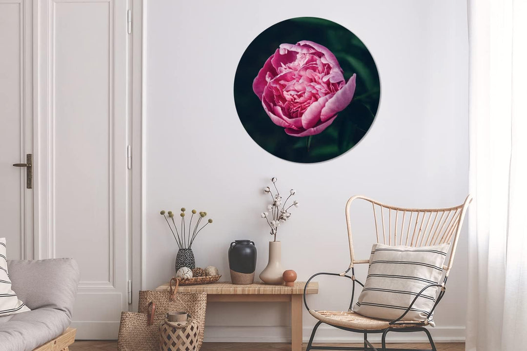 MuchoWow Wandbild Rund Wanddeko Deko Wohnzimmer Bilder 90x90 cm Blumen - Rosa - Rosen, 90x90 cm