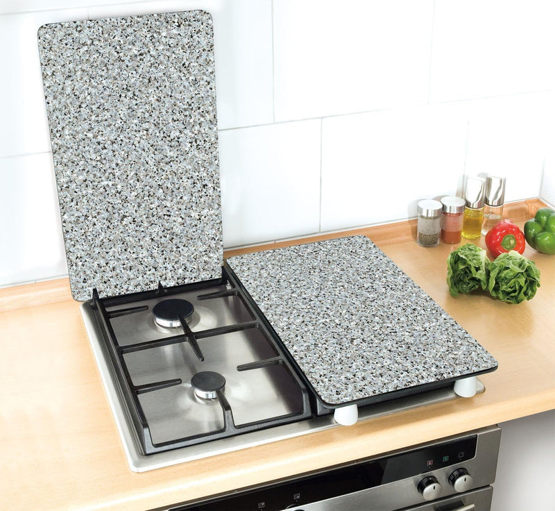 WENKO 2521120100 Herdabdeckplatte Universal Granit - 2er Set, für alle Herdarten, Gehärtetes Glas, M