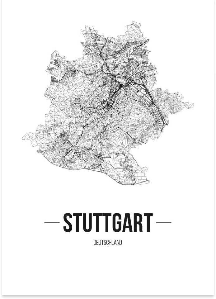 JUNIWORDS Stadtposter, Stuttgart, Wähle eine Grösse, 60 x 90 cm, Poster, Schrift B, Weiss 60 x 90 cm