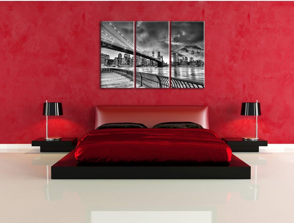 Pixxprint Monocrome, Brooklyn Bridge Park New York 3-Teiler Leinwandbild 120x80 Bild auf Leinwand