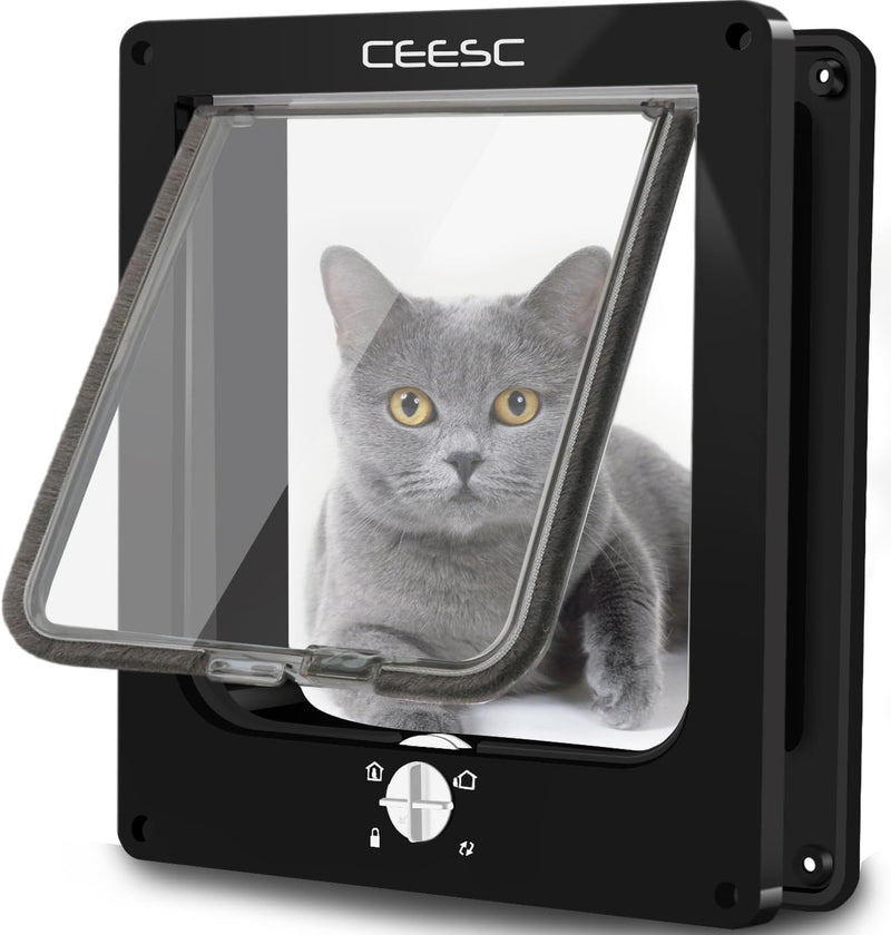 CEESC Grosse Katzenklappe, magnetische Haustiertür mit 4-Wege-Drehverschluss für kleine Hunde und Ka