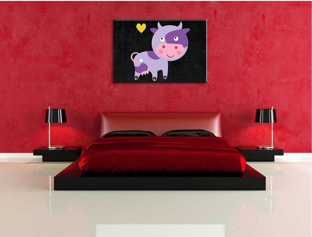 Niedliche Kuh schwarz, Format: 100x70 auf Leinwand, XXL riesige Bilder fertig gerahmt mit Keilrahmen