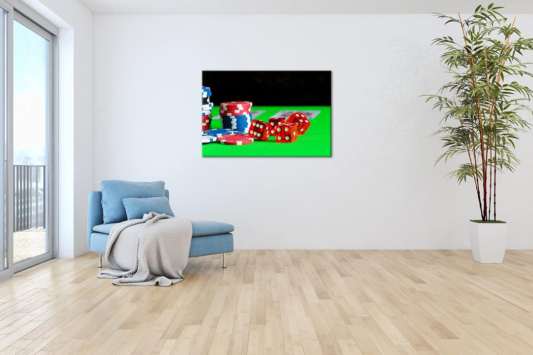 deyoli Glücksspiel Würfel und Poker Chips Format: 80x60 als Leinwandbild, Motiv fertig gerahmt auf E