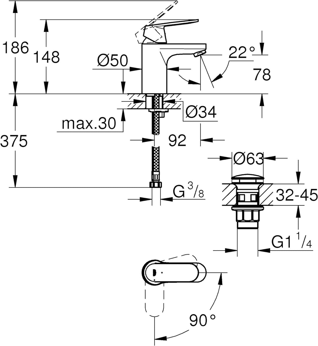 GROHE 23927000 Eurosmart Cosmop. OHM basin Click S Armatur, chrom
