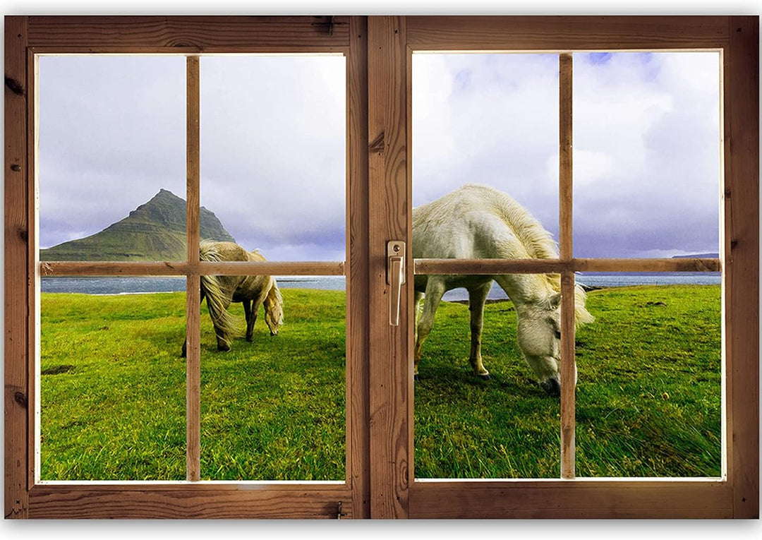 Febby Vlies Leinwandbild XXL Fensteransicht 3D-Illusion 120x80 cm Wandbild Kunst Bilder Schlafzimmer